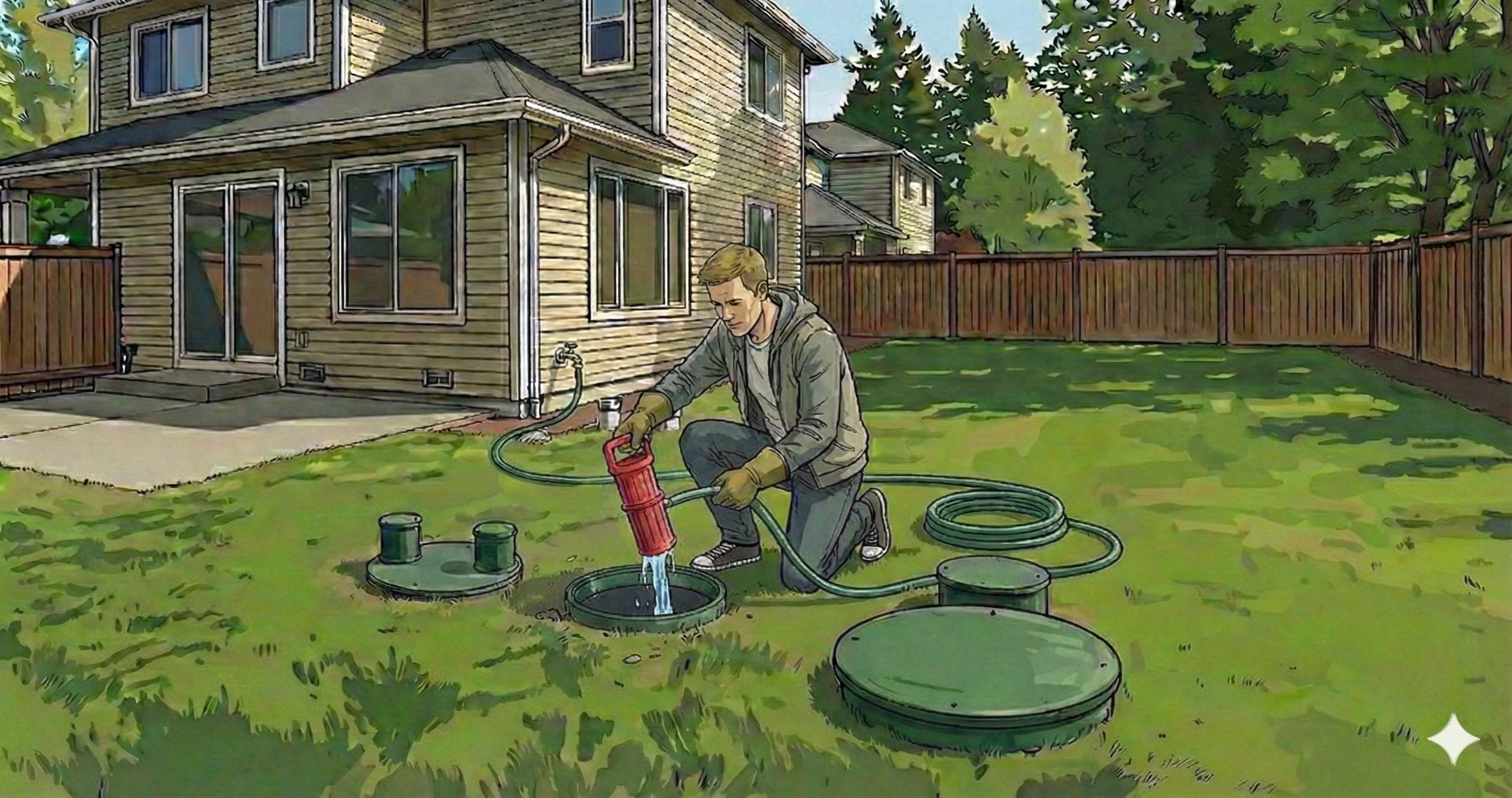 Septic System Flow Diagram: House to Drainfield